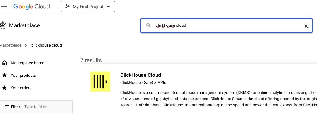 GCP Marketplace home page